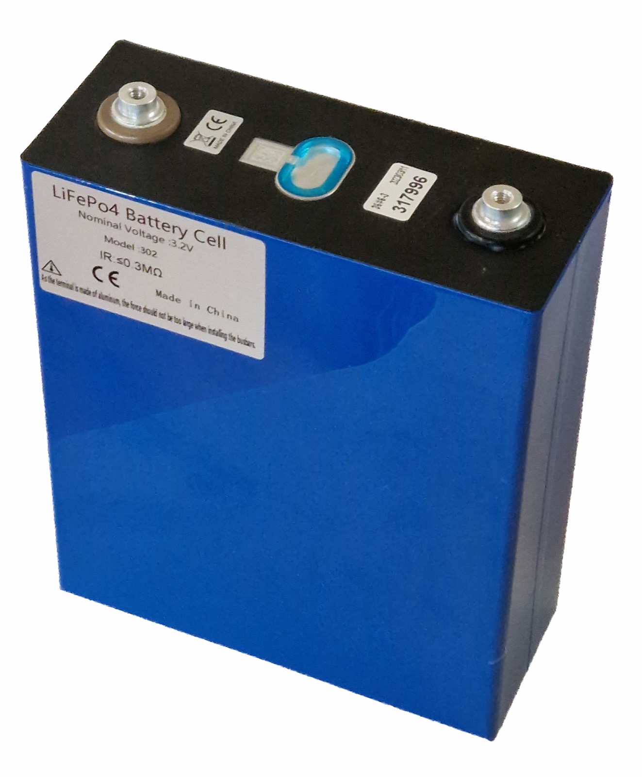 A typical competitor LFP prismatic cell — a CATL 302 Ah LiFePO4 cell at 3.2 V nominal. The same cathode chemistry as BYD's blade, but a different cell, a different recipe, and a different manufacturing process.