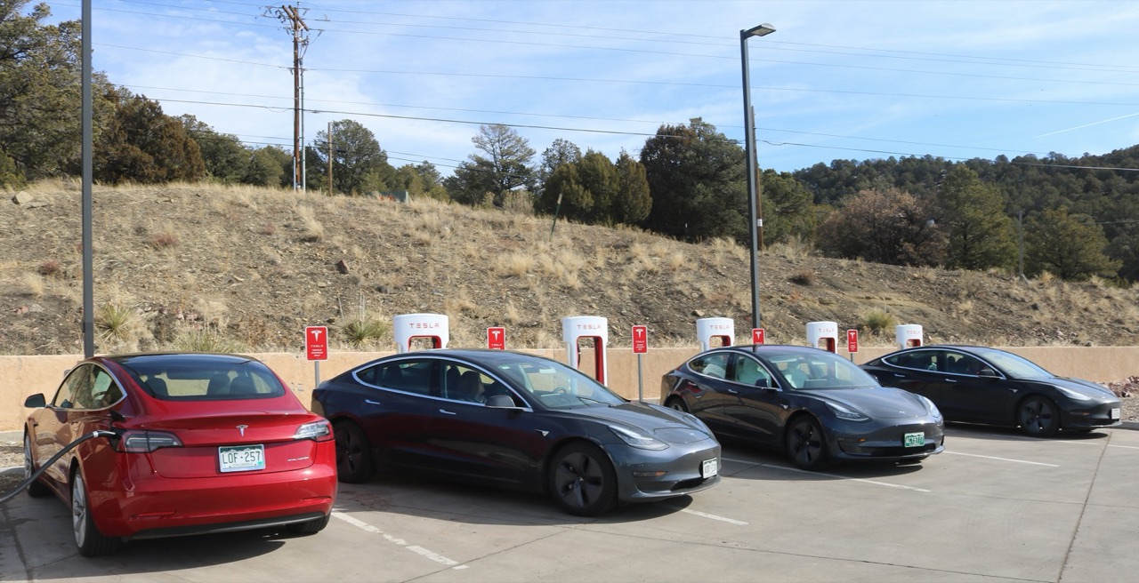 Supercharger station at a highway stop in Trinidad, Colorado