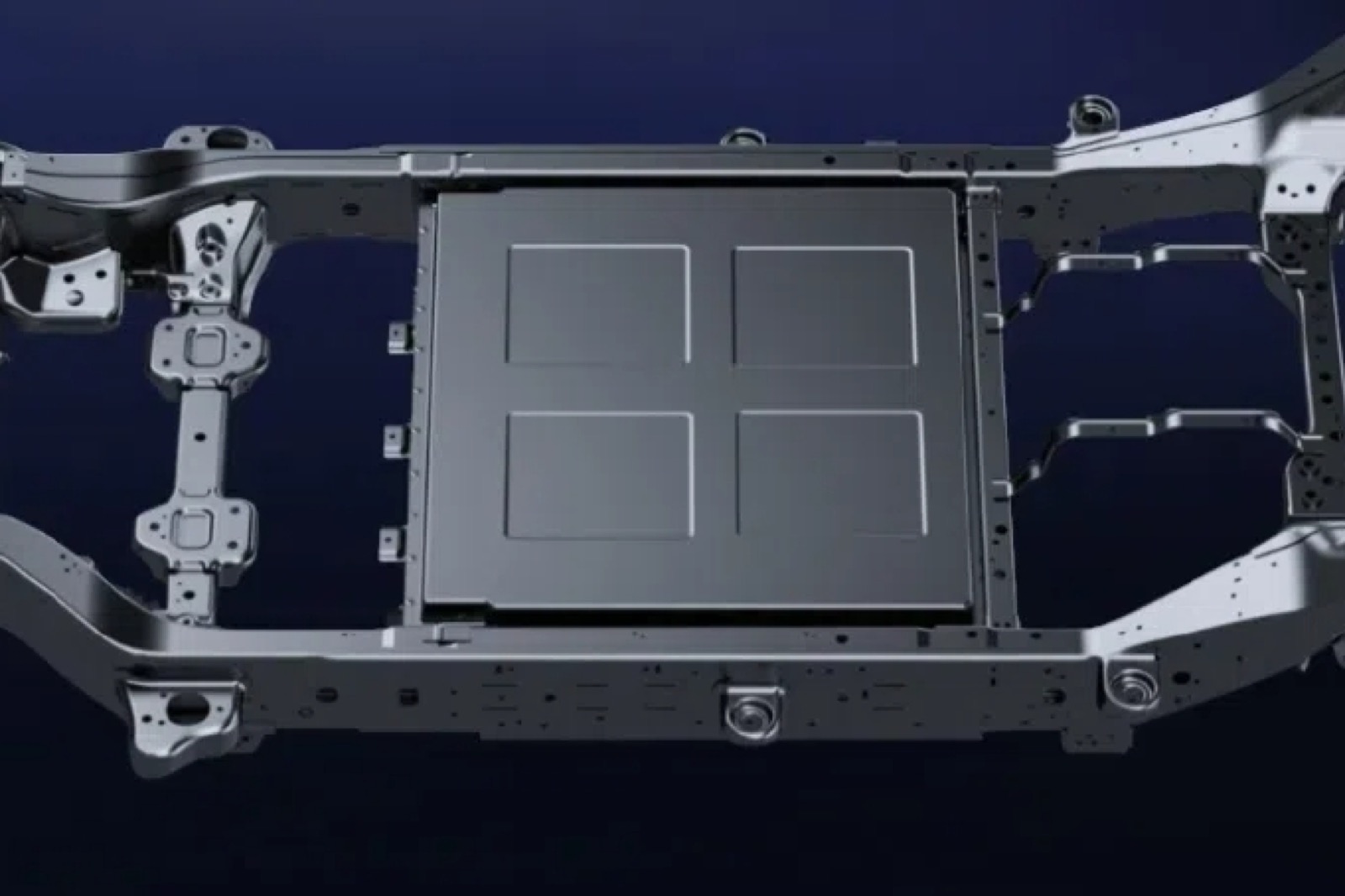 BYD Fangchengbao Bao 5 DMO platform — Blade Battery pack integrated between the ladder-frame rails via CTC technology.